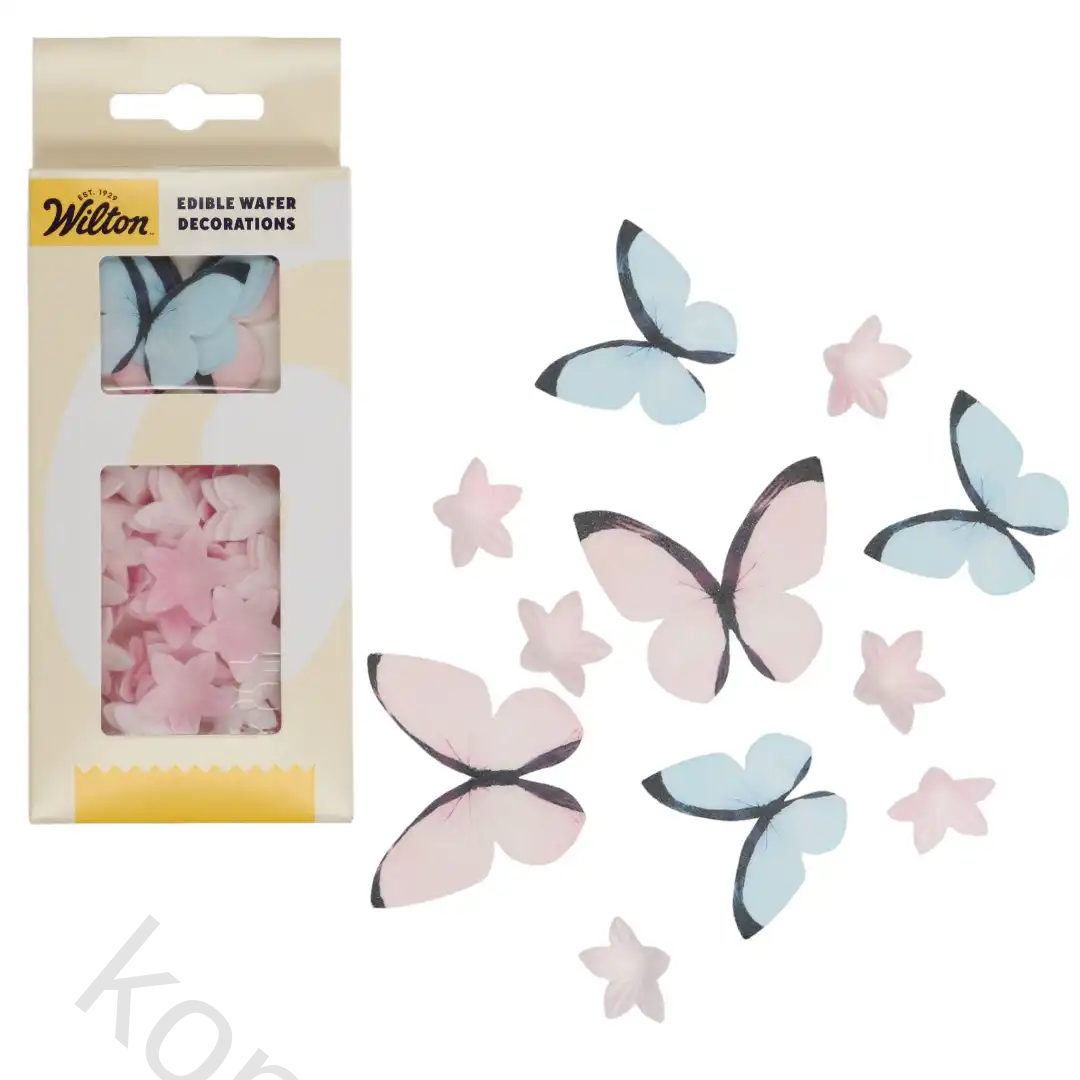04-0-0589 Wilton Spiselige Sommerfugler og blomster - Pastel Pink 30 stk - Bilde 1