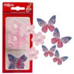 Dekora Spiselige Sommerfugler og blomster Rosa og Lilla pk/9