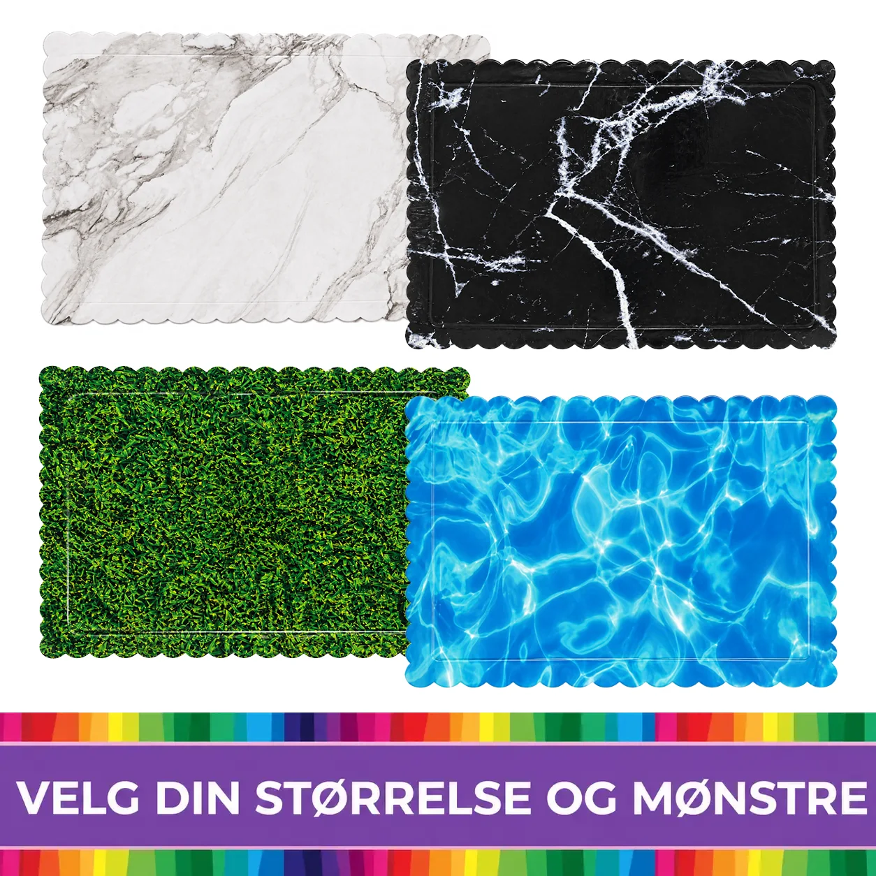 velg-din-størrelse-og-mønstre-rekt Ekstra solid rektangulær kakebrett med bølgekant og mønstre - Bilde 1