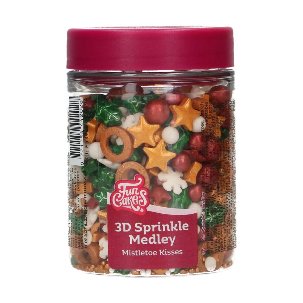 F53925_FunCakes_3D_Sprinkle_Medley_Mistletoe_Kisses_1a-1000x1000-1.jpg FunCakes 3D Kakestrøssel Mistletoe Kisses - 70g - Bilde 1