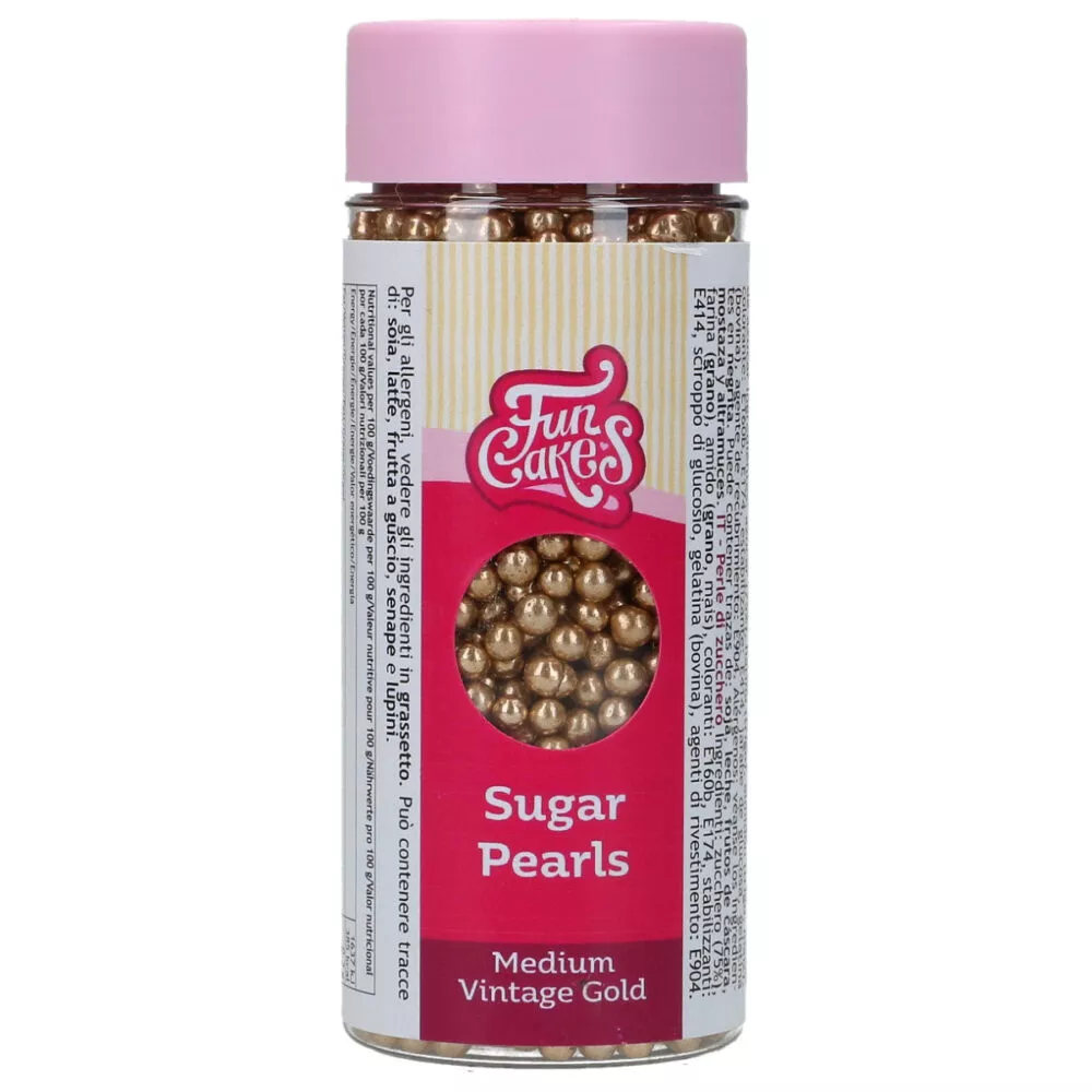 FunCakes Sukkerperler Medium Vintage Gold - 80g - Bilde 1